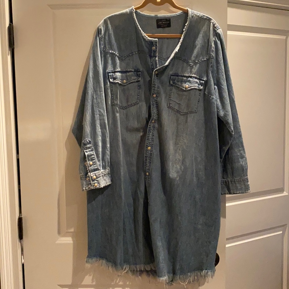 NEW Distressed Denim Snap Front Jean Dress